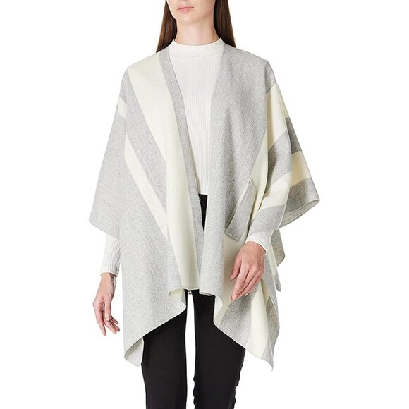 Women Shawl Wrap Poncho Ruana Cape Open Front Cardigan Fall Winter Whisper Grey - Picture 3 of 6